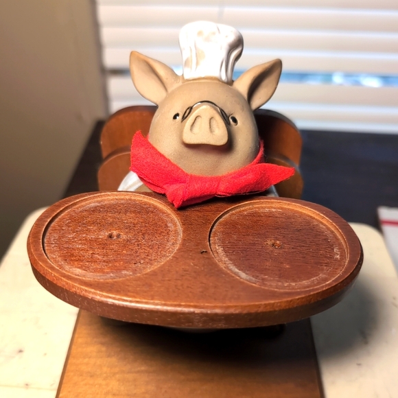 Vintage Kato Kogei Chef Pig Salt & Pepper Shakers Card Holder Hand Painted Japan - Picture 10 of 12